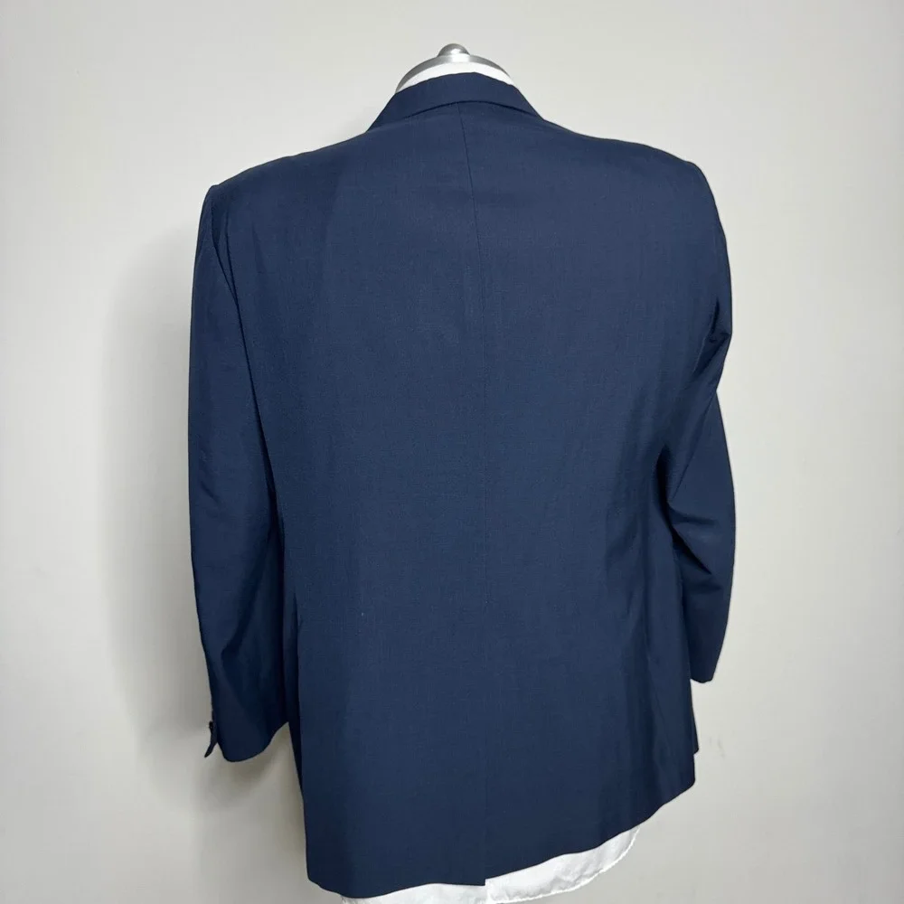 1960s Hart Schaffner Marx Men's Navy Blue Wool Blend Blazer Jacket 2 Button Coat
